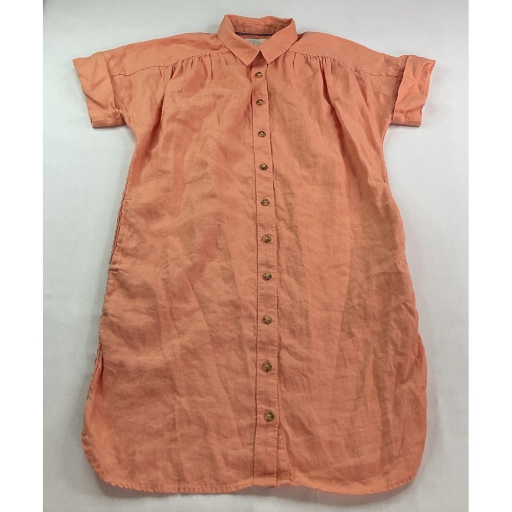 J Crew Shirt Dress 100% Linen Short Sleeve Button Up Relaxed Fit Pockets Sz 2XS - Picture 8 of 8